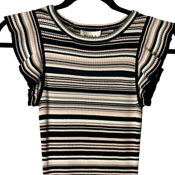 Milly Micro Stripe Mini Mermaid Ribbed Stretch Knit Midi Dress Bodycon NWT Small - Picture 3 of 13